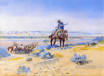インディアナ カウボーイ Painting - 馬を変える チャールズ・マリオン・ラッセル インディアナ州のカウボーイ